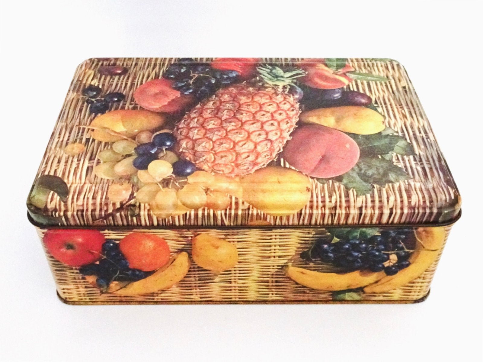 Groot vintage 60s 70s blik fruit gekleurd retro design, Verzamelen, Blikken, Ophalen, Zo goed als nieuw, Overige