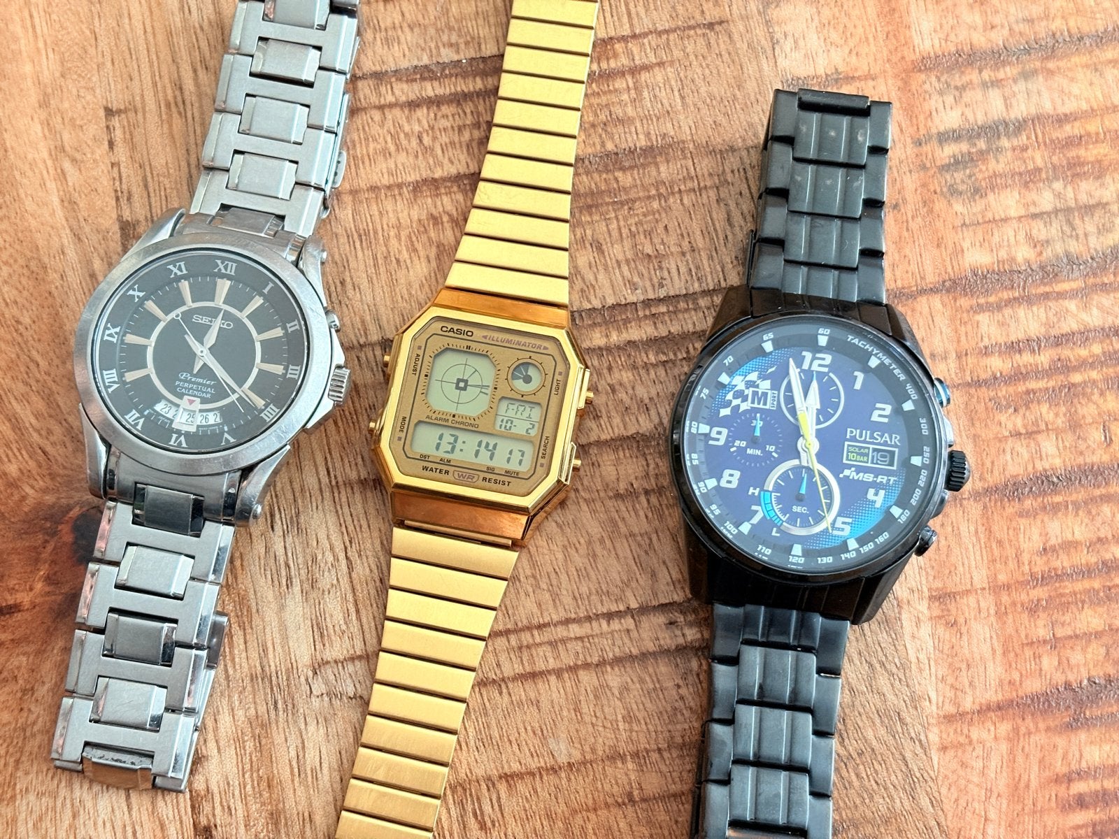 Set van 3 herenhorloges: Seiko, Casio en Pulsar, Sieraden, Tassen en Uiterlijk, Seiko, Gebruikt, Staal, Polshorloge