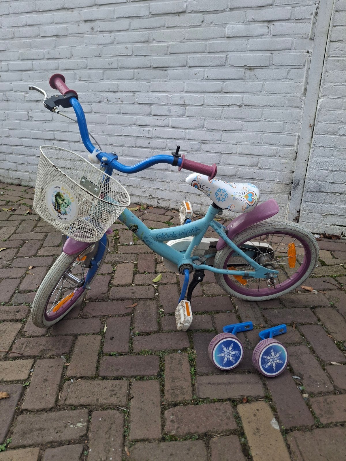 Frozen kinderfiets met zijwieltjes - 16 inch, Ophalen, Zijwieltjes, Velgrem, Frozen