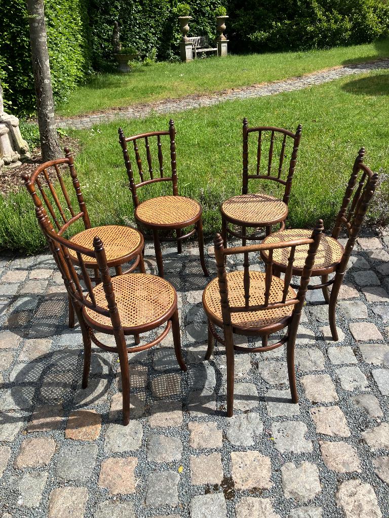Set van 6 authentieke Fischel bentwood bistro stoelen !!!, Ophalen