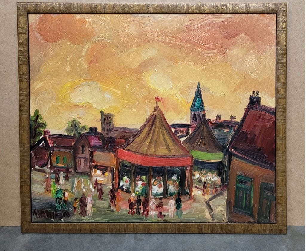 Alfons VERMEIR, toen de kermis naar het dorp kwam, Paneel, Expressionistisch, Ophalen of Verzenden, Olieverf