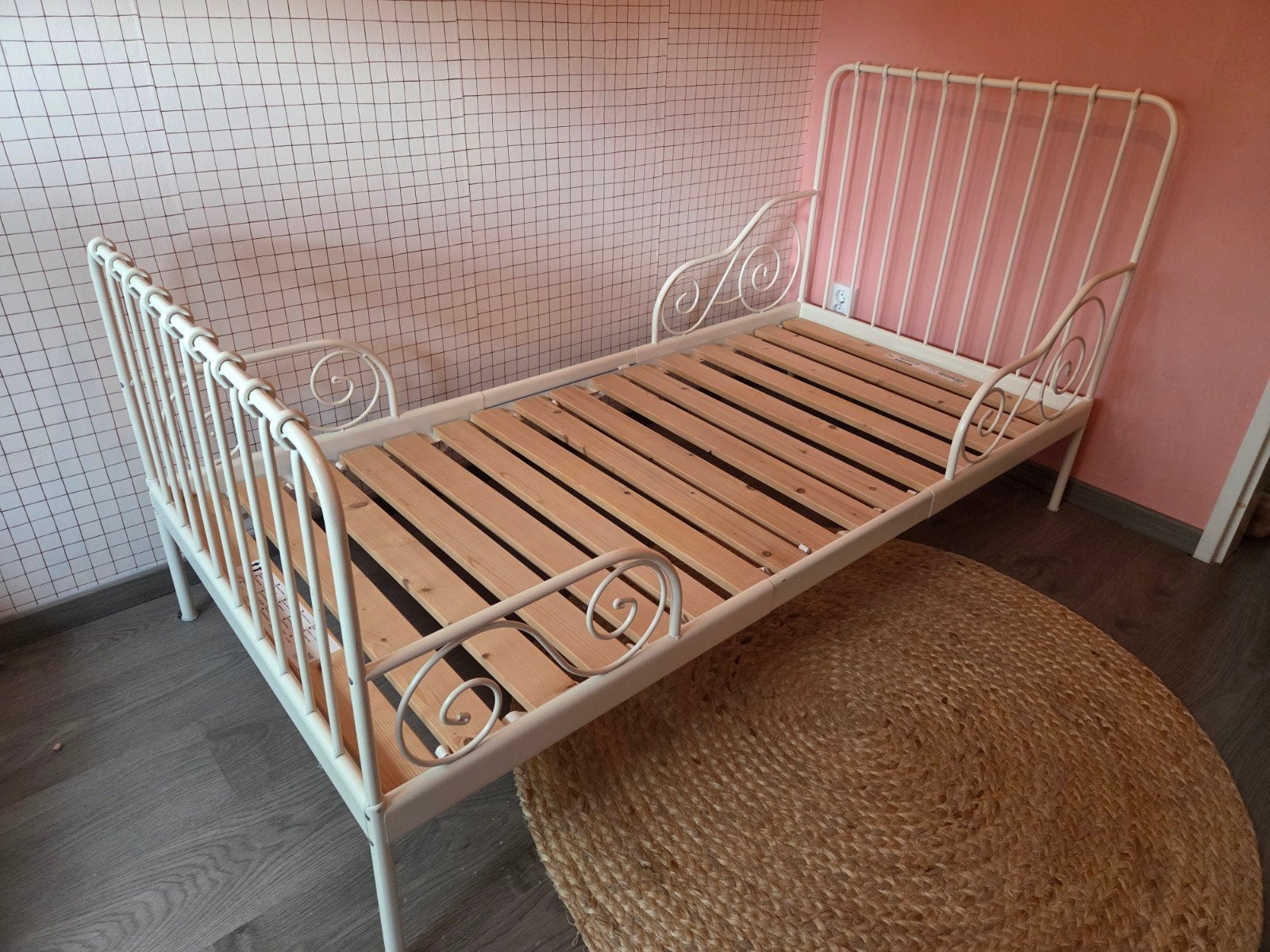 Ikea Meegroeibed wit met lattenbodem, Ophalen, 85 tot 100 cm, Gebruikt, 140 tot 160 cm