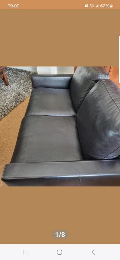 Bank 2,5 zits Echt leder Donkerbruin, Huis en Inrichting, Banken | Sofa's en Chaises Longues, Ophalen, Gebruikt, 75 tot 100 cm