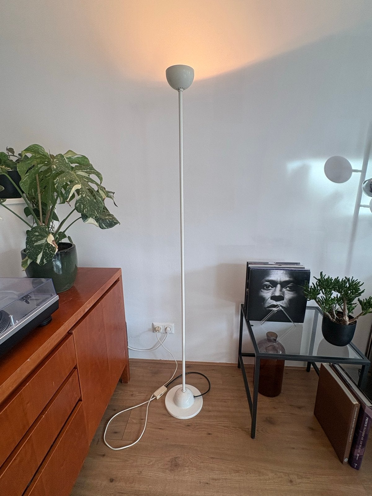 Vintage witte bol lamp - staande lamp, Ophalen, Gebruikt, E27 (groot), Metaal