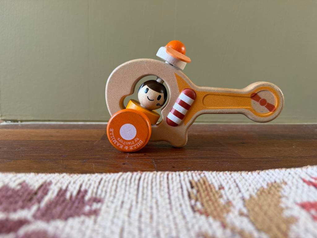 Houten Helikopter Speelgoed - Dille & Kamille / Plan Toys, Kinderen en Baby's, Ophalen of Verzenden, Zo goed als nieuw, Overige typen