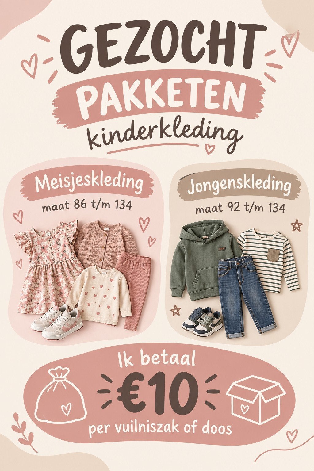 Gezocht: Kinderkleding pakketten (jongens & meisjes), Kinderen en Baby's, Ophalen, Gebruikt, Overige maten