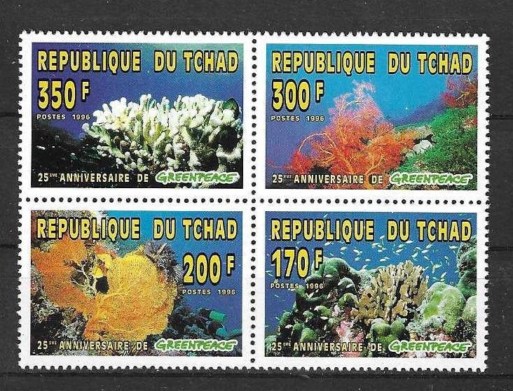 Tsjaad Michel Viererblock 1365 A-1368 A postfris  GREENPEACE, Ophalen of Verzenden, Overige landen, Postfris