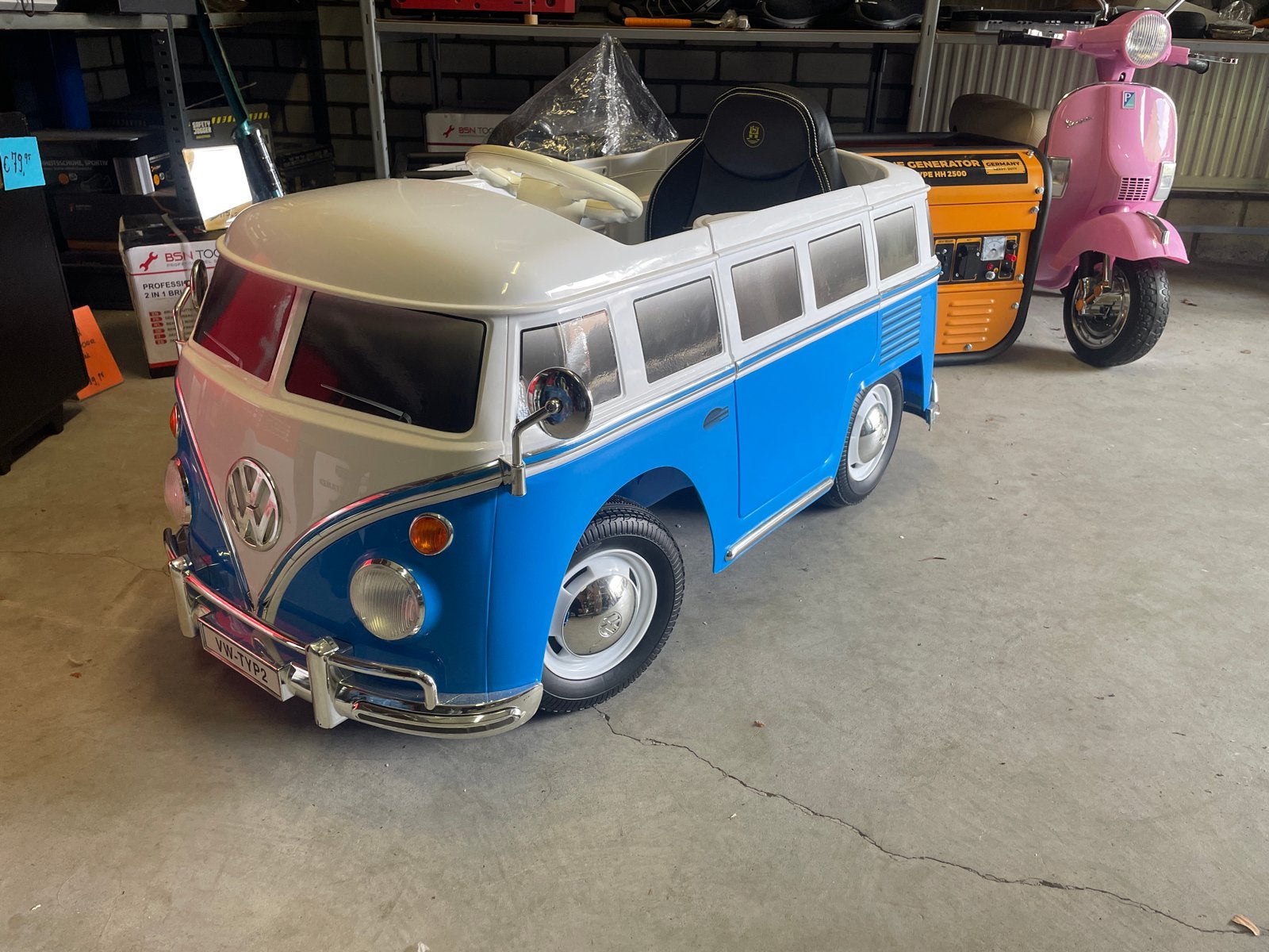 Elektrische kinderauto VW T1 Bus - Blauw/Wit, Ophalen, Nieuw, Afstandsbediening