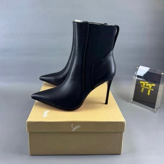 Christian Louboutin Zwarte Leren Enkellaarzen met Rode Zool, Verzenden, Zo goed als nieuw, Zwart, Lage of Enkellaarzen