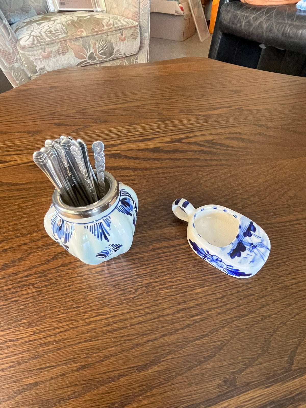 Delftsblauw vaasje en bakje., Antiek en Kunst, Ophalen of Verzenden