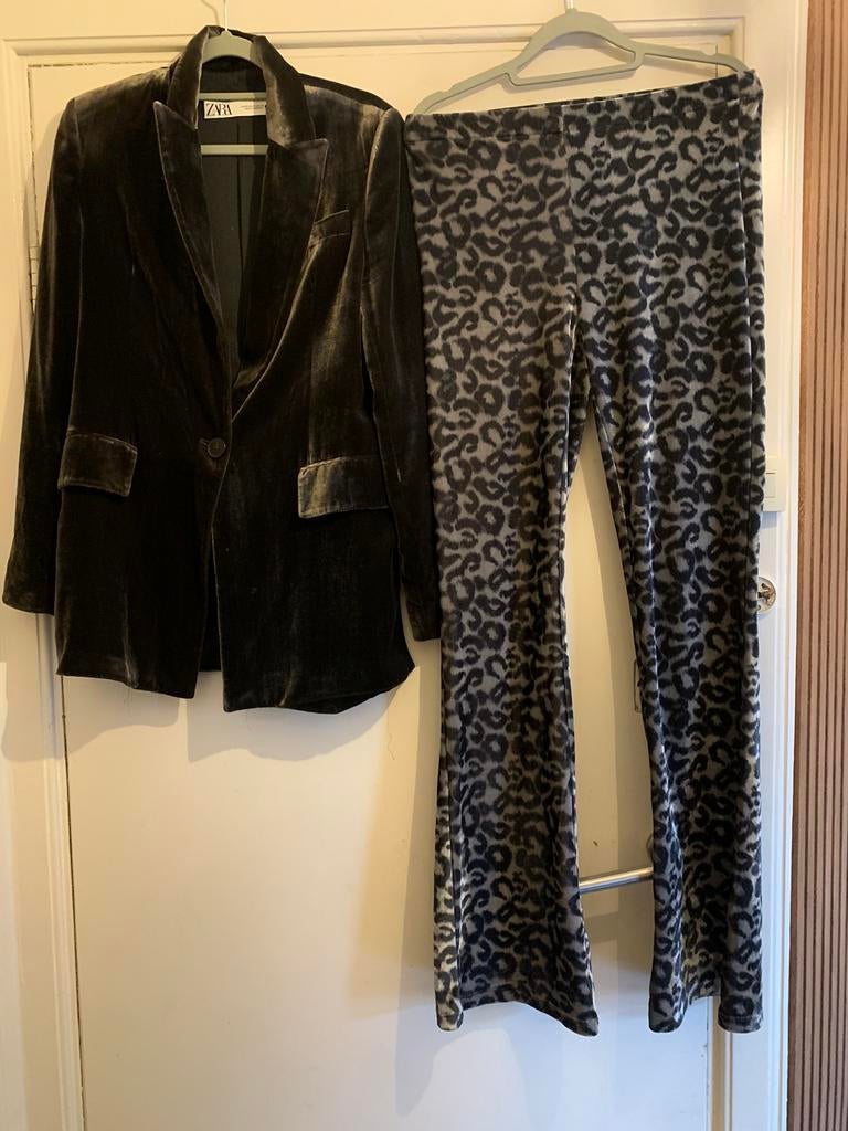 Fluwelen blazer Zara XS (valt als S) en broek Costes S, Ophalen of Verzenden, Nieuw, Maat 36 (S), Grijs