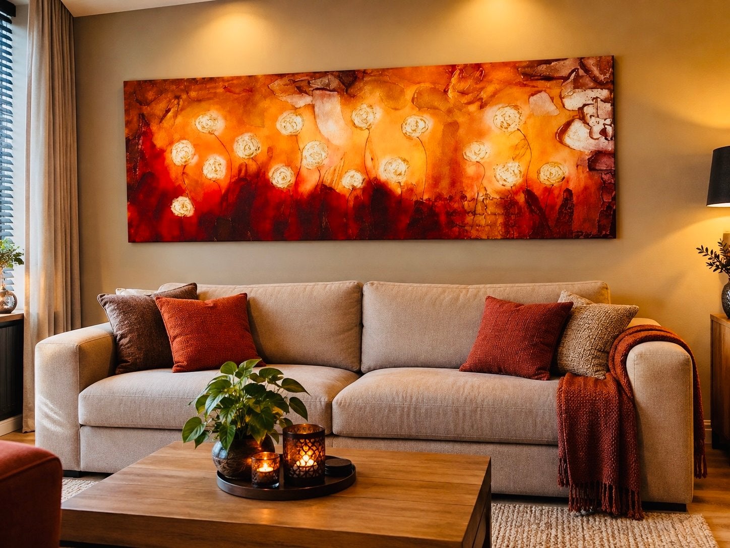 Cobra Art Company Schilderij Bloemmotief 150x65cm, Antiek en Kunst, Ophalen of Verzenden