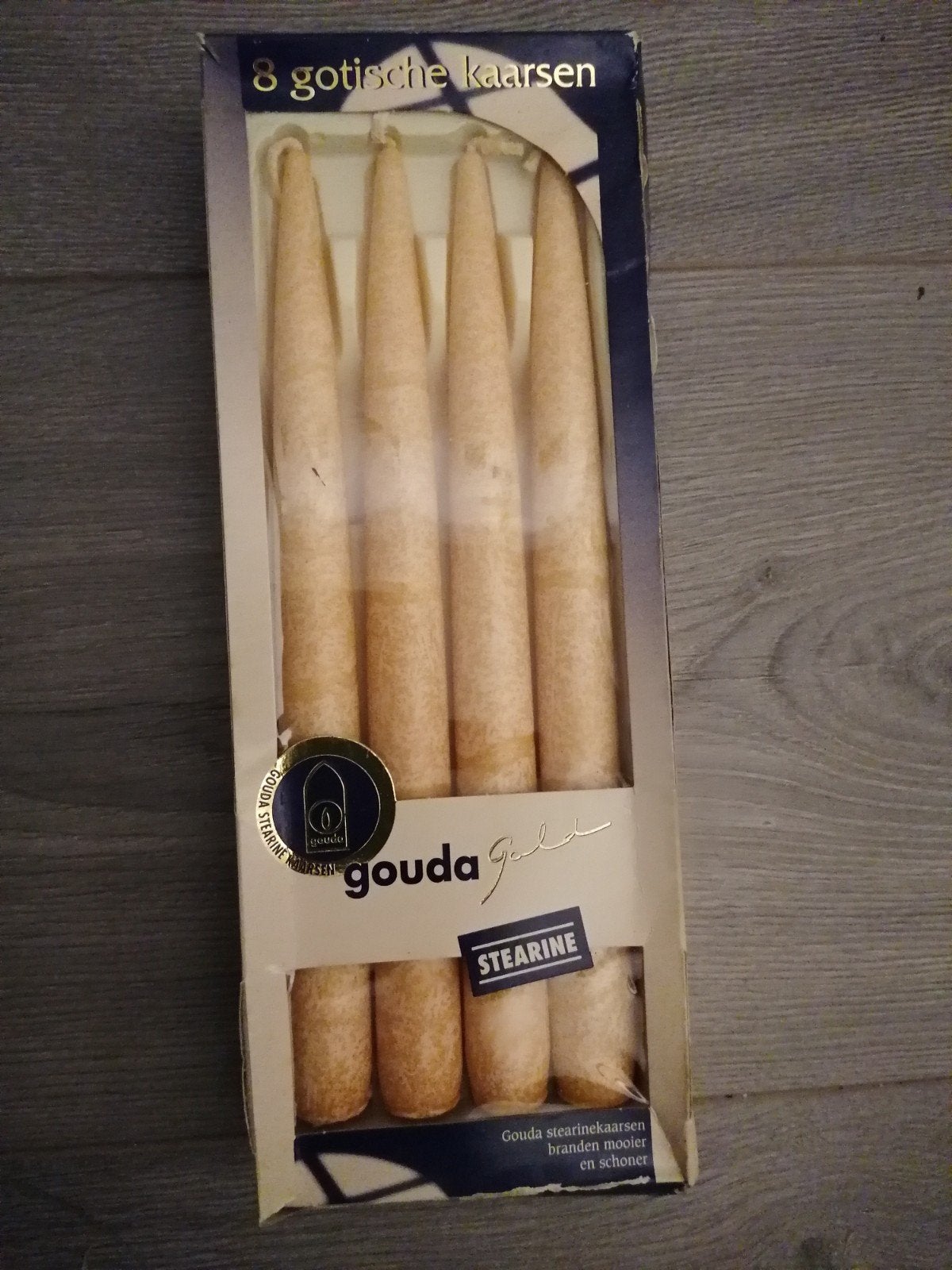 Gouda stearine kaarsen - 8 gotische kaarsen, Ophalen of Verzenden, Kaars, Overige merken, Beige