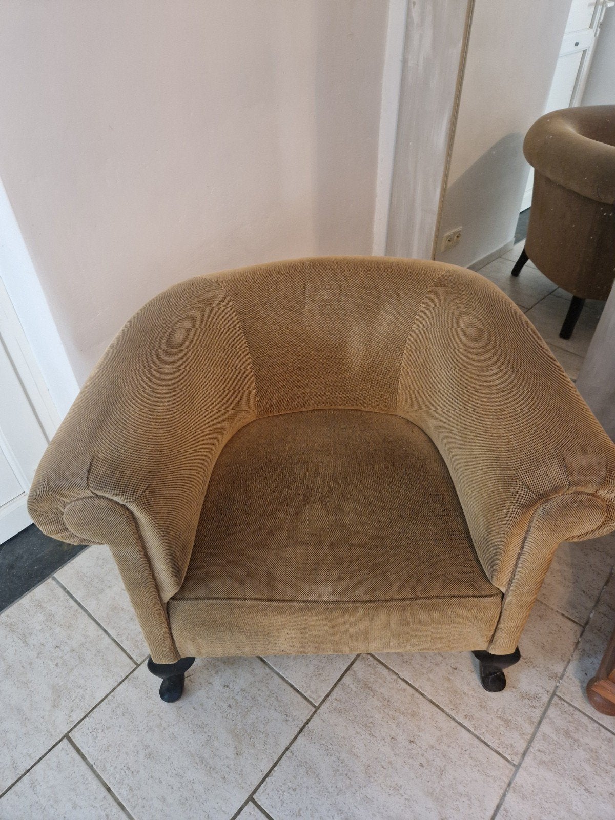 Originele antieke chesterfield club fauteuil, Huis en Inrichting, Stoelen, Ophalen, Gebruikt, Bruin, Eén