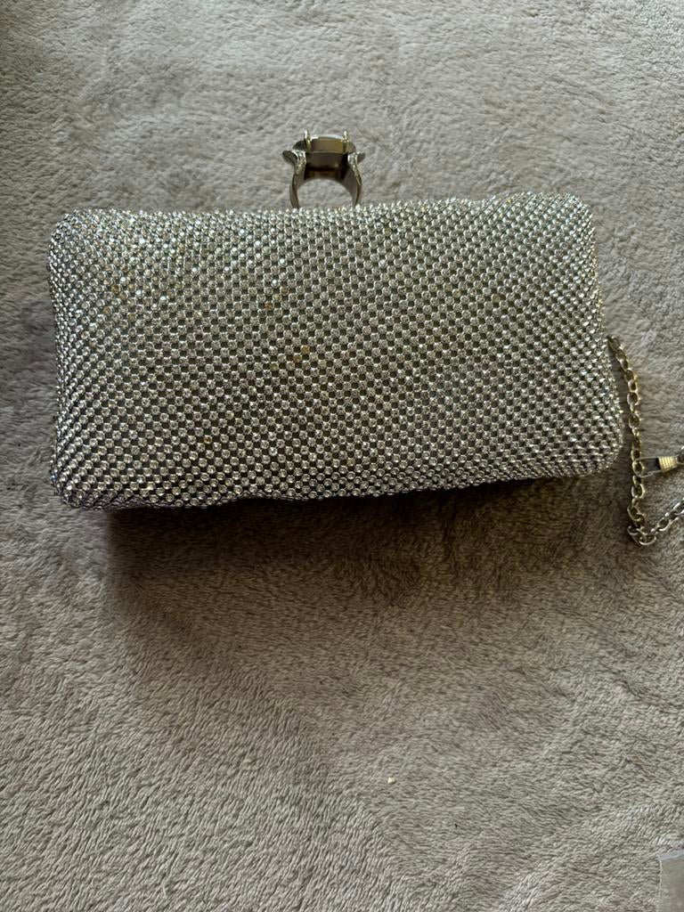Clutch met steentjes sieraad, Ophalen of Verzenden, Zo goed als nieuw, Avondtasje