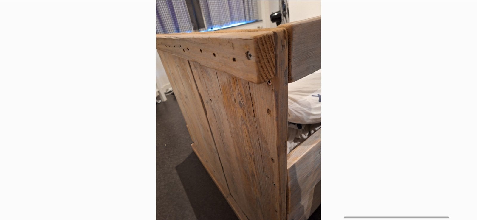 Gratis Stoer eenpersoonsbed steigerhout met opberglade, Ophalen, Gebruikt, 90 cm, 200 cm