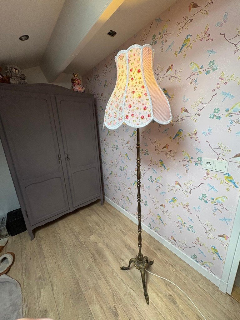 Mooie vintage schemerlamp met stoffen kap pip studio, Ophalen, Overige merken, Vintage, Textiel