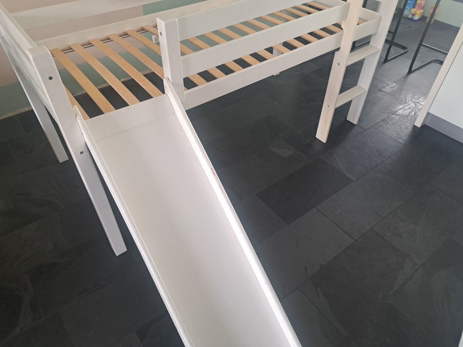 Hoogslaper met glijbaan en matras - IKEA MOSHULT, Gebruikt, Eenpersoons, 160 tot 180 cm, Ophalen of Verzenden