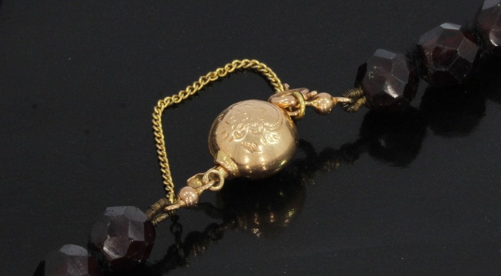 Granaat antieke ketting 14k gouden slot vintage dames, Sieraden, Tassen en Uiterlijk, Ophalen of Verzenden, Goud, Ketting, Met edelsteen