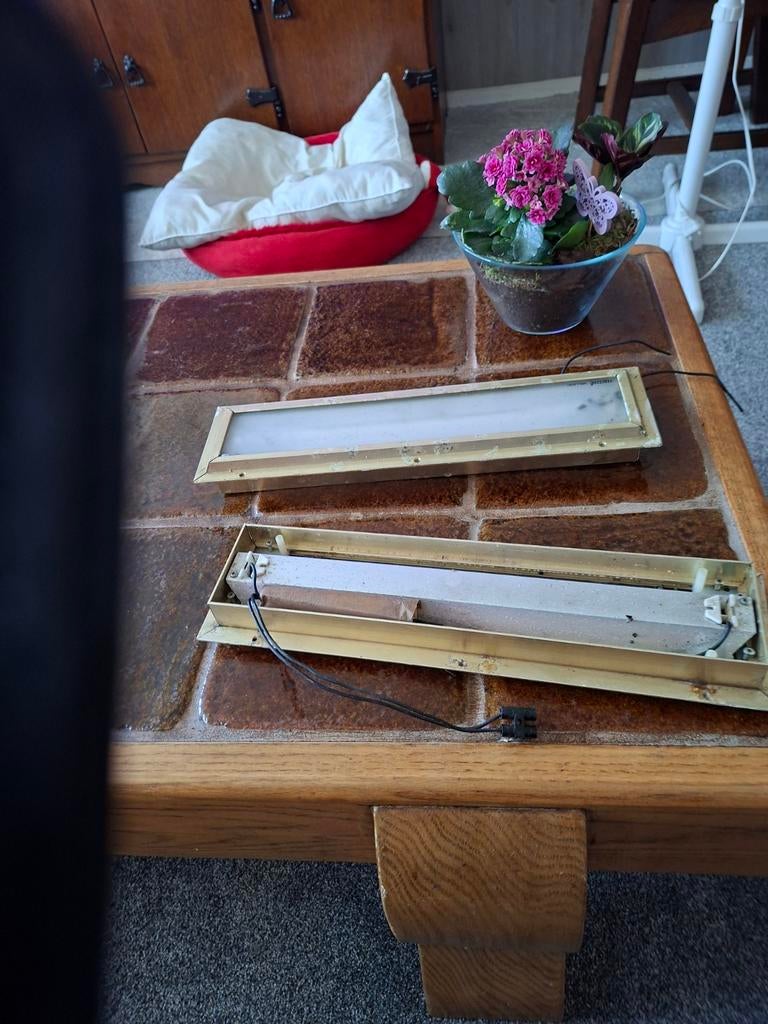 Set van 2 vintage TL-lampen, messing look, Ophalen of Verzenden