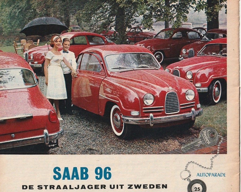 Vintage knipsel 1960 Saab 96 auto prachtig rood, Verzenden, Overige typen