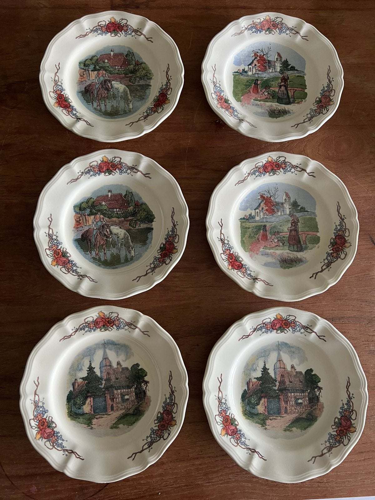 Sarreguemines Obernai dessertborden, 6 stuks, Huis en Inrichting, Ophalen of Verzenden, Zo goed als nieuw, Overige stijlen, Kop(pen) en/of Schotel(s)
