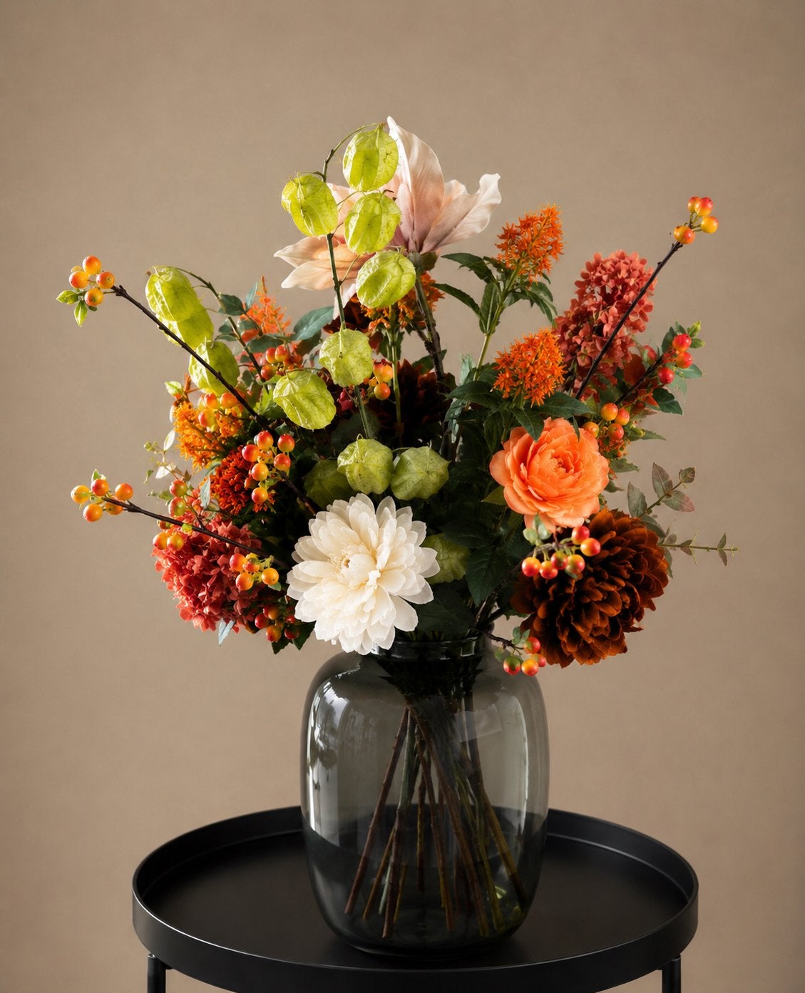 Groot Oranje Herfstboeket met Vaas - Viva Bloom Boutique, Overige materialen, Inclusief decoratie, Nieuw, Oranje
