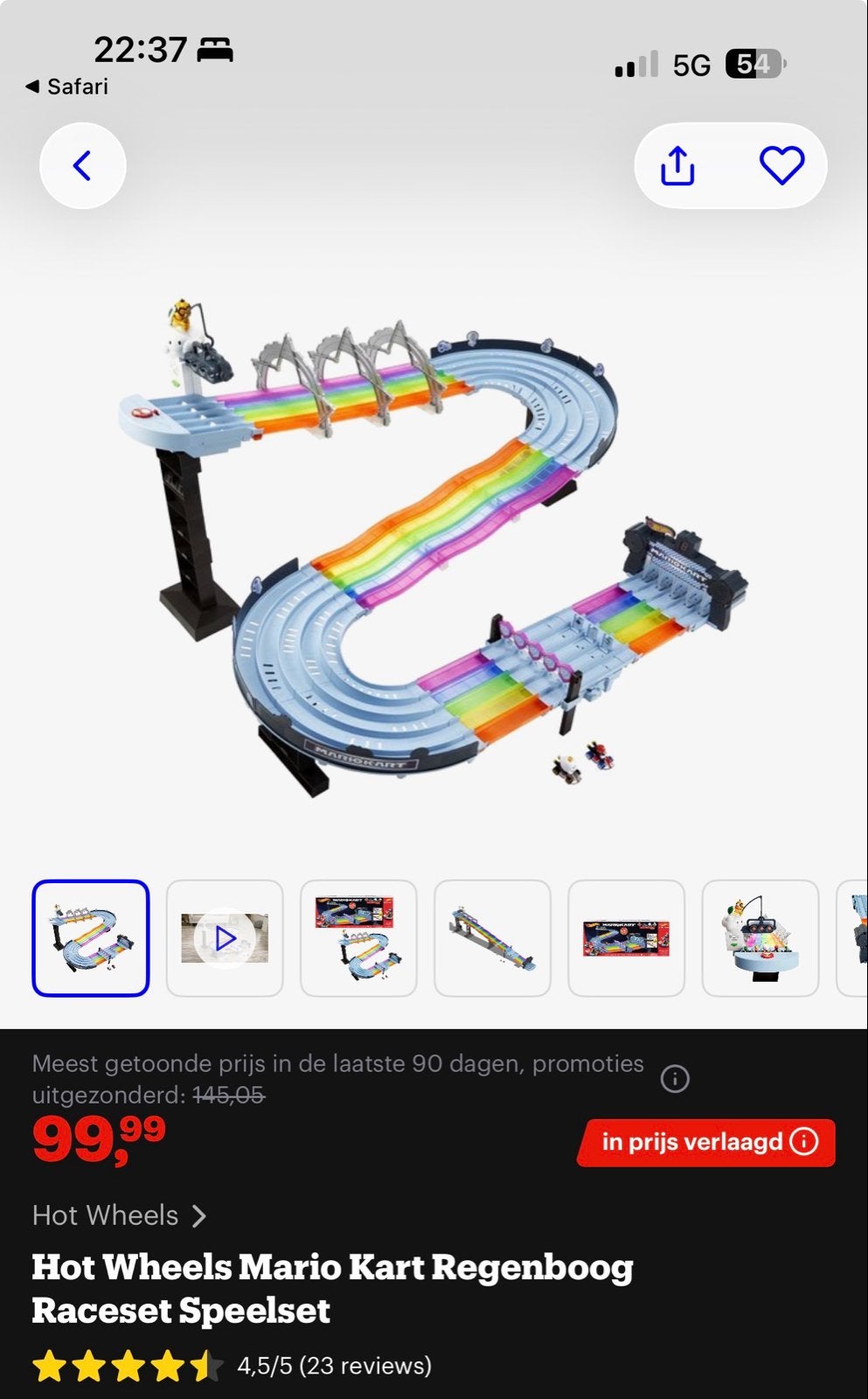 Hot Wheels Mario Kart Rainbow Racebaan 6 auto's, Ophalen, Racebaan, Zelf te bouwen, Zo goed als nieuw