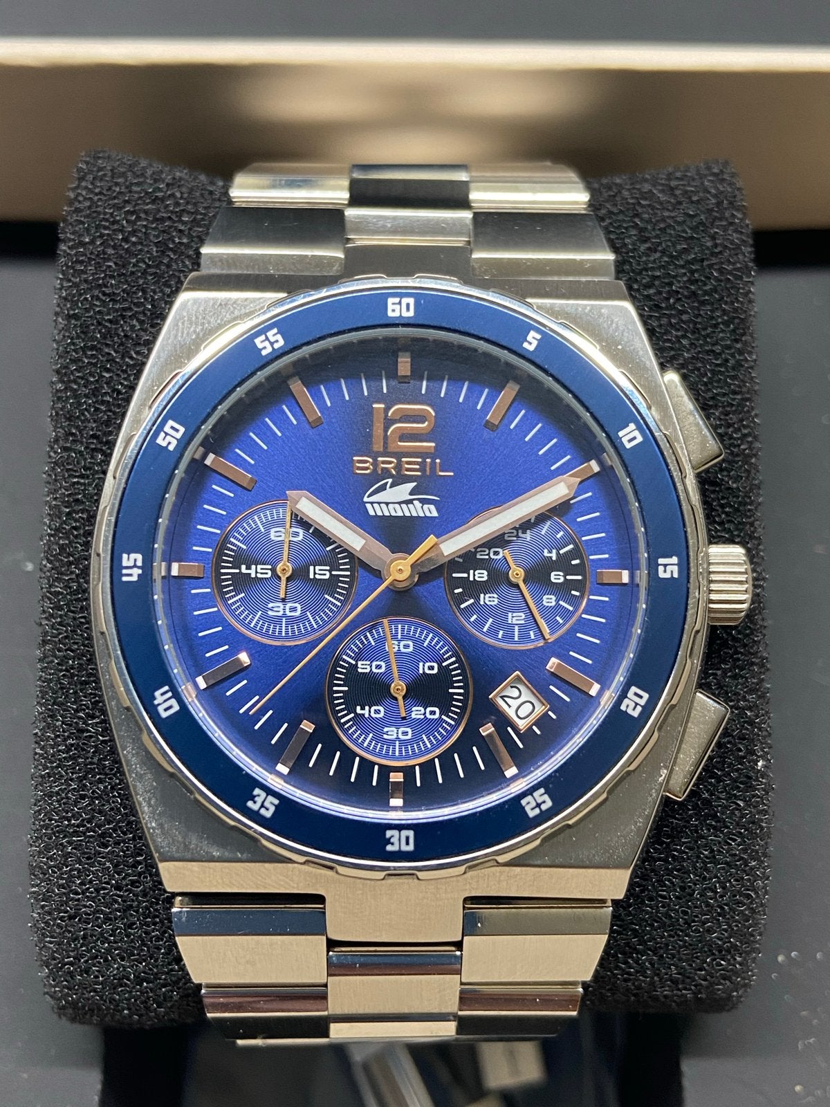 Breil TW1640 Manta Sport Quartz Chronograaf - Blauwe Dial, Ophalen of Verzenden, Waterdicht, Zo goed als nieuw, Grijs