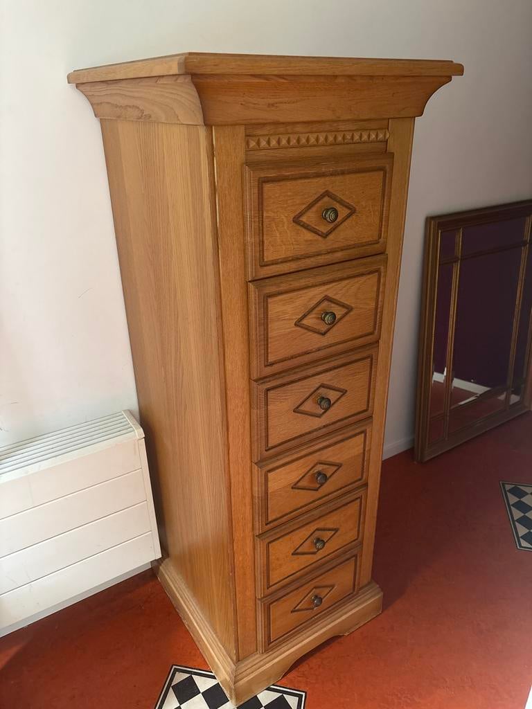 Hoge eikenhouten ladekast met 6 laden, Antiek en Kunst, Ophalen
