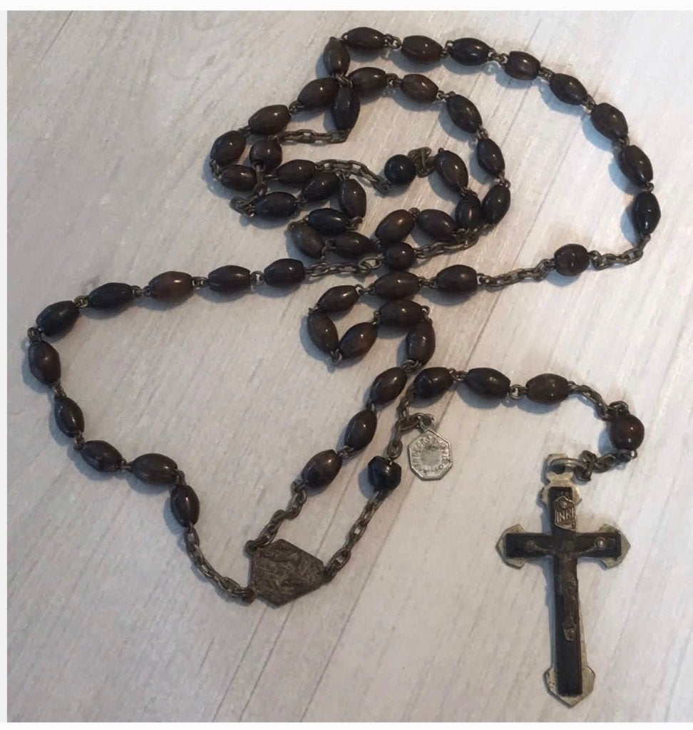 Antieke rozekrans, mooi heel oud kruis, Ophalen of Verzenden