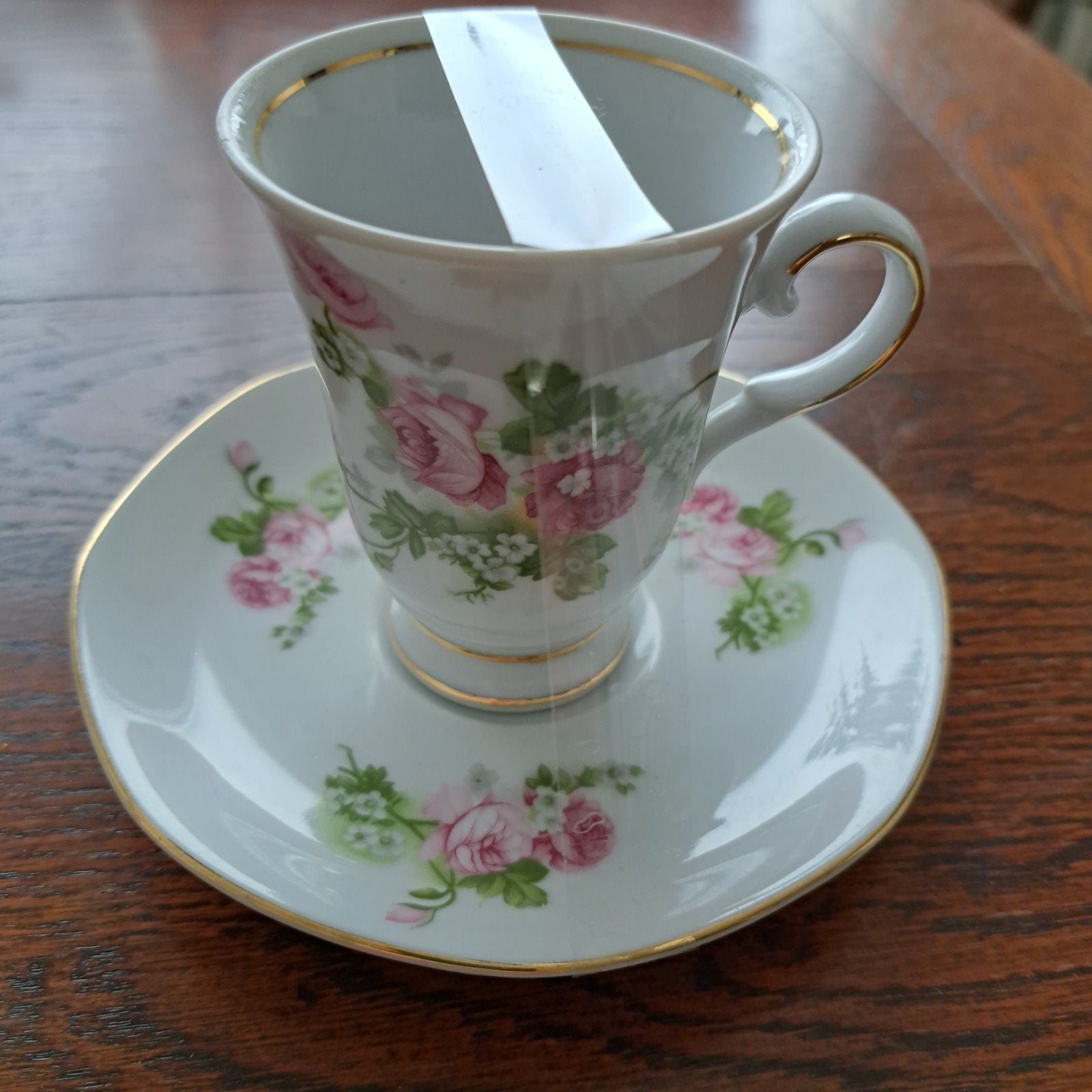 Tirschenreuth Bavaria kop en schotel met roze rozen, Ophalen of Verzenden