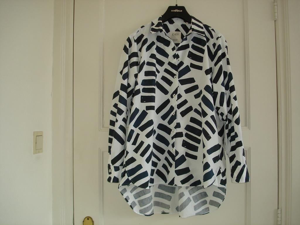 Even by Eterna blouse maat 36 oversized wit+ blauw katoen, Ophalen, Nieuw, Maat 36 (S), Wit