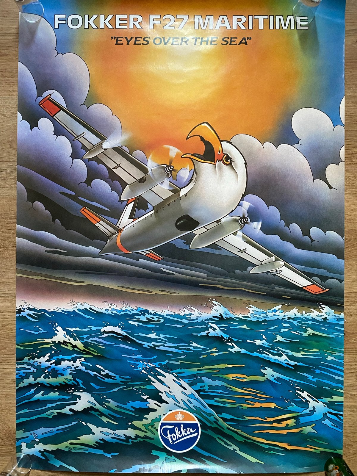 Vintage Fokker F27 Maritime Poster "Eyes over the Sea", Ophalen, Zo goed als nieuw, Reclame