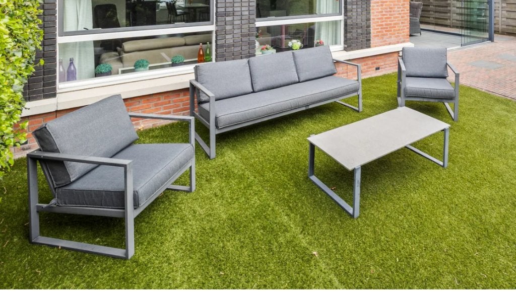 Loungeset als nieuw + Tuinmeubelhoes, Tuin en Terras, Tuinsets en Loungesets, Ophalen, 5 zitplaatsen, Bank, Aluminium