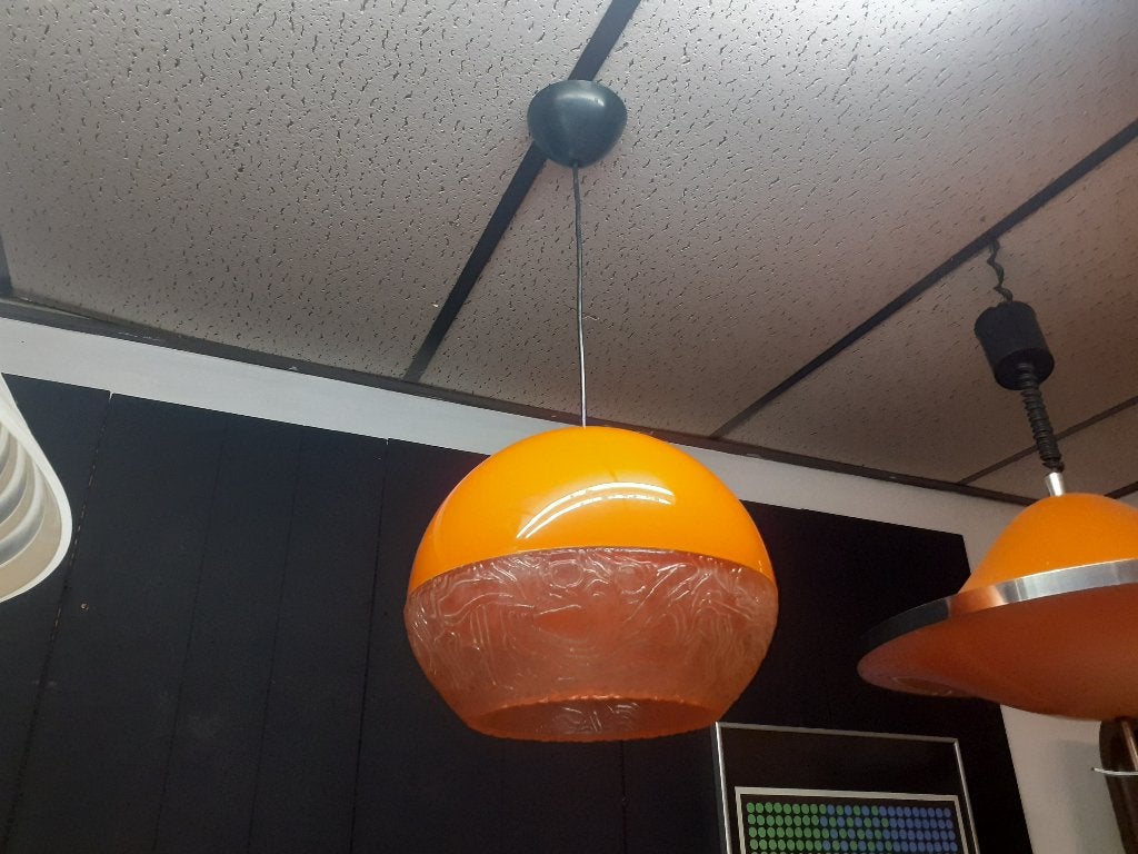oranje kunststof hanglamp space age design jaren 70 retro, Kunststof, Gebruikt, ?, ?
