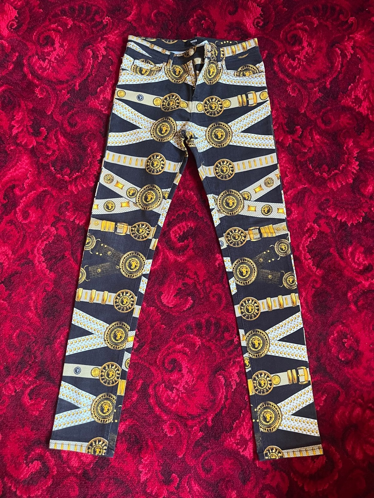 Versus Versace Baroque Chain Print Jeans, Ophalen of Verzenden, Zo goed als nieuw, Overige kleuren, W30 - W32 (confectie 38/40)