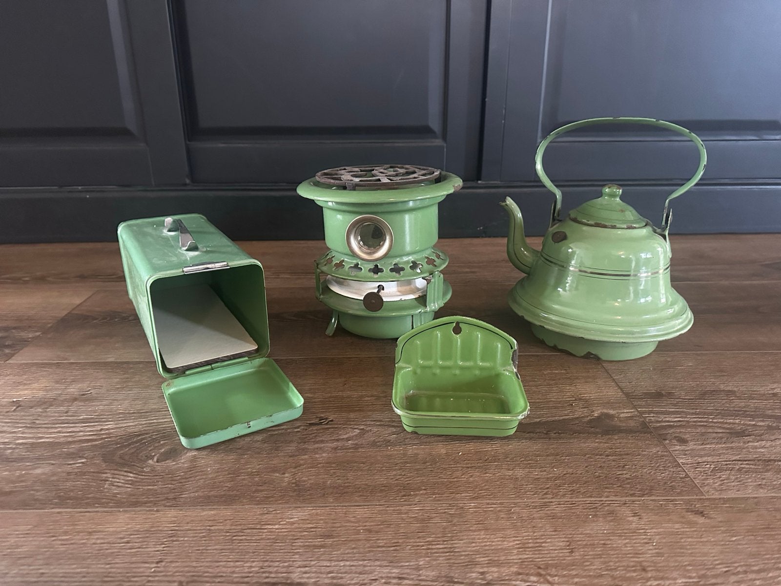 Vintage Groen Emaille Set, Antiek en Kunst, Ophalen of Verzenden