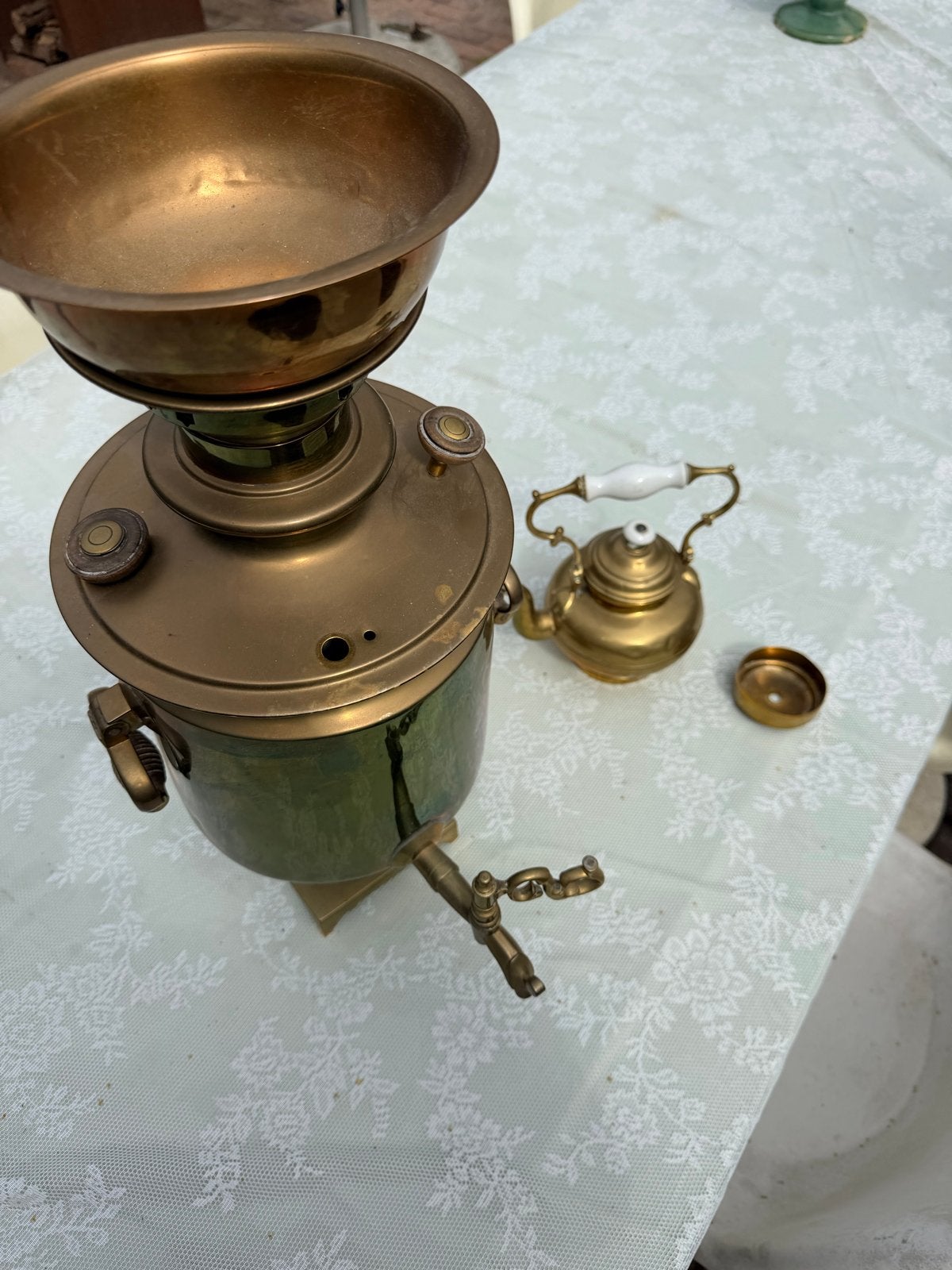 Antieke Samovar met Theepot - Brons/Koper, Ophalen of Verzenden, Brons