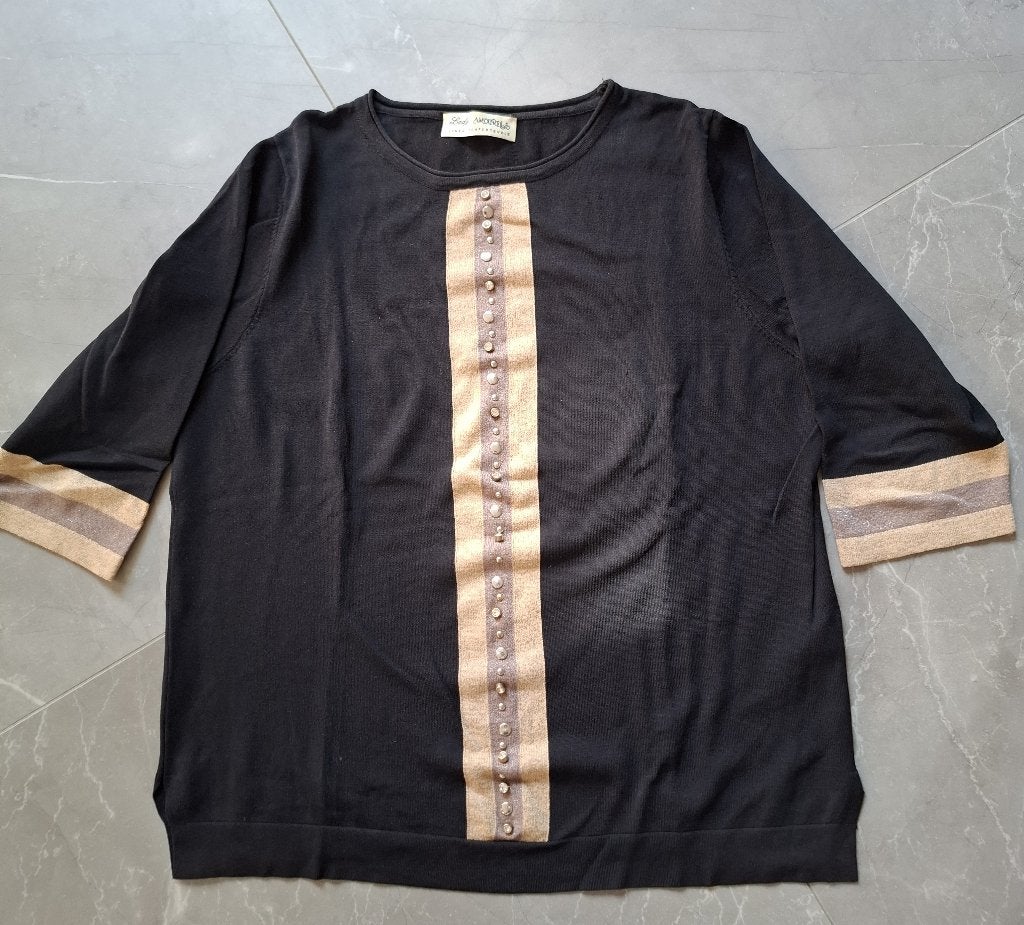 Zwarte trui met camel streep, Kleding | Dames, Zwart, Maat 42/44 (L), Ophalen of Verzenden, Zo goed als nieuw