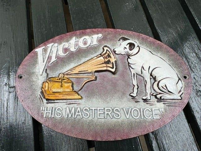 gietijzeren bord, his masters voice, Ophalen of Verzenden