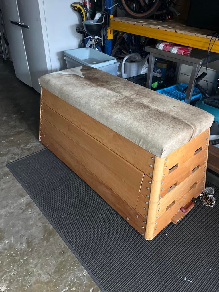 Unieke gymbok met 2 lades en koeienhuid, Ophalen of Verzenden, Zo goed als nieuw, Minder dan 50 cm