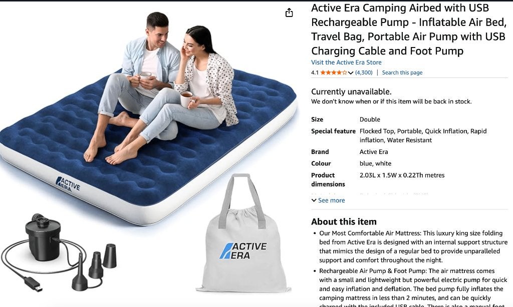 Tweepersoons luchtbed / double inflatable air mattress, Ophalen, Ingebouwde pomp, Zo goed als nieuw, 2-persoons