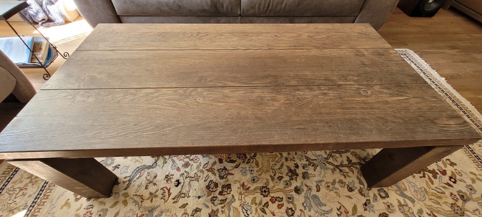 Robuuste eikenhouten salontafel - Zo goed als nieuw, Ophalen, Gebruikt, 100 tot 150 cm, Eikenhout
