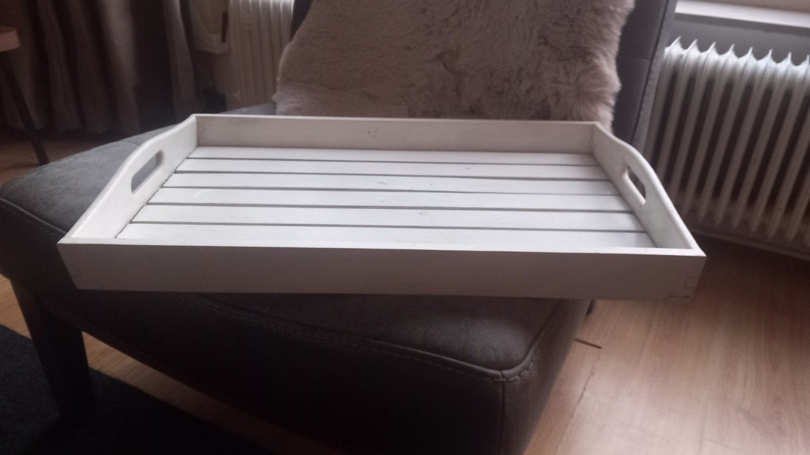 Houten dienblad - Wit -, Ophalen, Gebruikt, Met handvatten, Dienblad