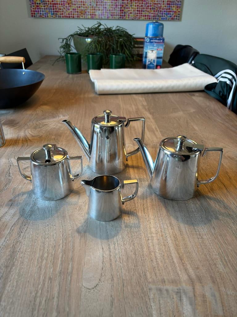 Vintage verzilverd koffie- en theeservies Sola 100 – 4-delig, Antiek en Kunst, Ophalen, Zilver