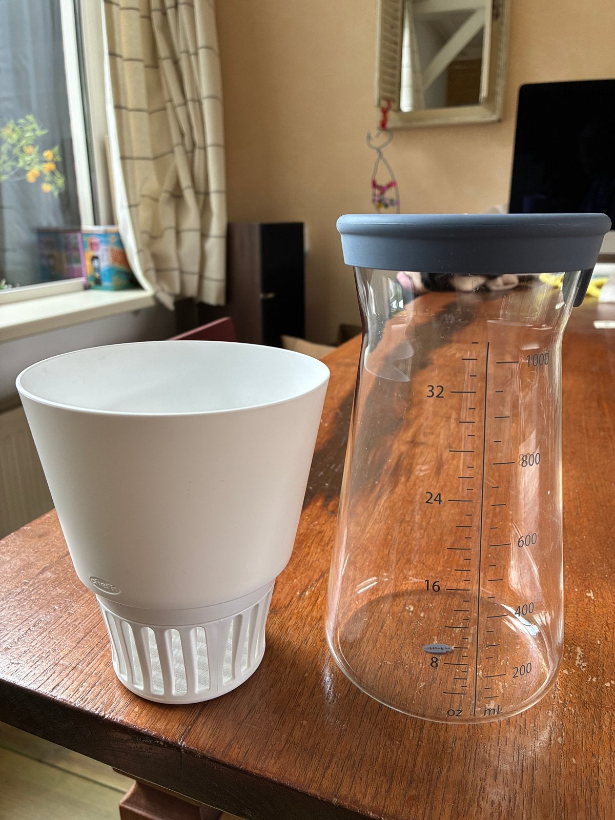 Chef'n Noten en havermelk maker (ZGAN) 1 liter inhoud, Ophalen of Verzenden, Zo goed als nieuw, Wit, Glas