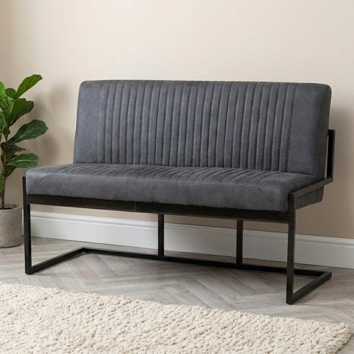 Eetkamerbank antraciet met rugleuning 135 cm microvezel, Nieuw, Ophalen of Verzenden, Stof, Industrieel