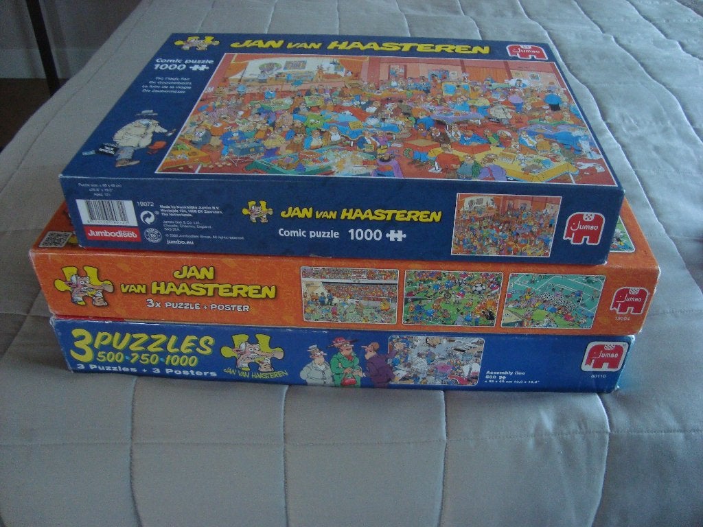 6 puzzels Jan v Haasteren,voetbal,goochelbeurs enz., Ophalen, 500 t/m 1500 stukjes, Gebruikt