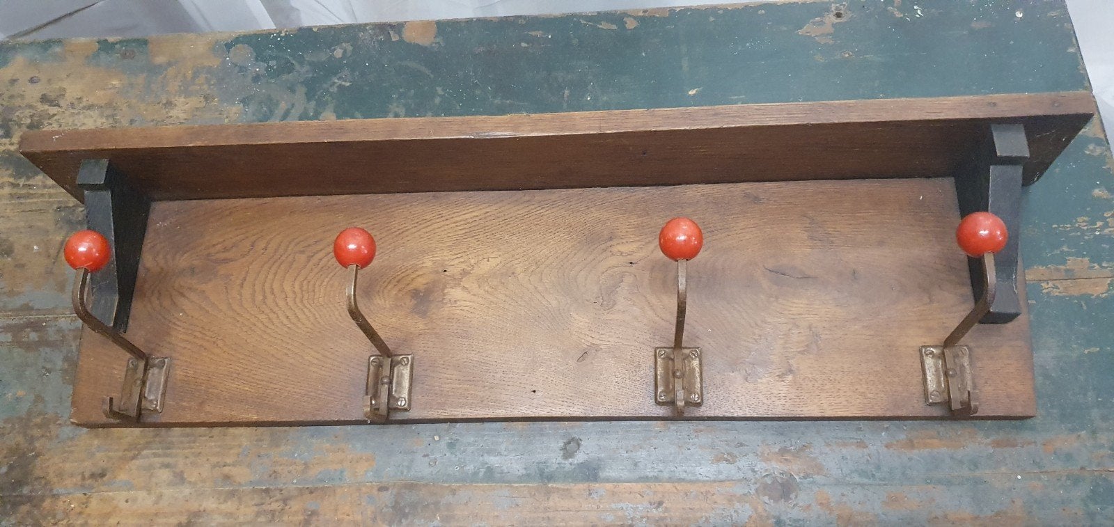 Houten kapstok met 4 haken van metaal, knoppen aan het eind, Ophalen, Hout, Wandkapstok, Minder dan 100 cm
